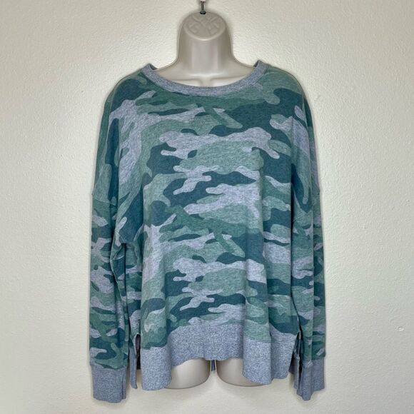 Time and Tru Green Gray Camo Split Side French Terry Sweatshirt Women XL 16 18 - Picture 13 of 13